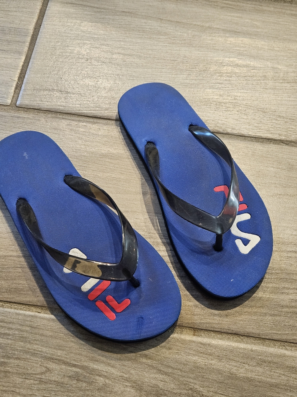 Fila Blue Flip-Flop Sandals with Black Straps Size 8